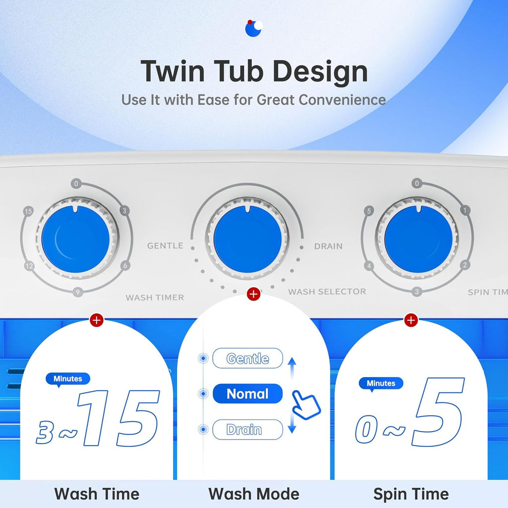 16Lbs Portable Washing Machine, Compact Single Tub Laundry Washer with Spin Dryer, Mini Semi-Automatic Washing Machine
