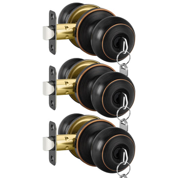 3 Pack Oil Rubbed Bronze Door Knobs with Lock and Key, Keyed Alike Keyed Entry Door Knobs Exterior, Black Doorknobs