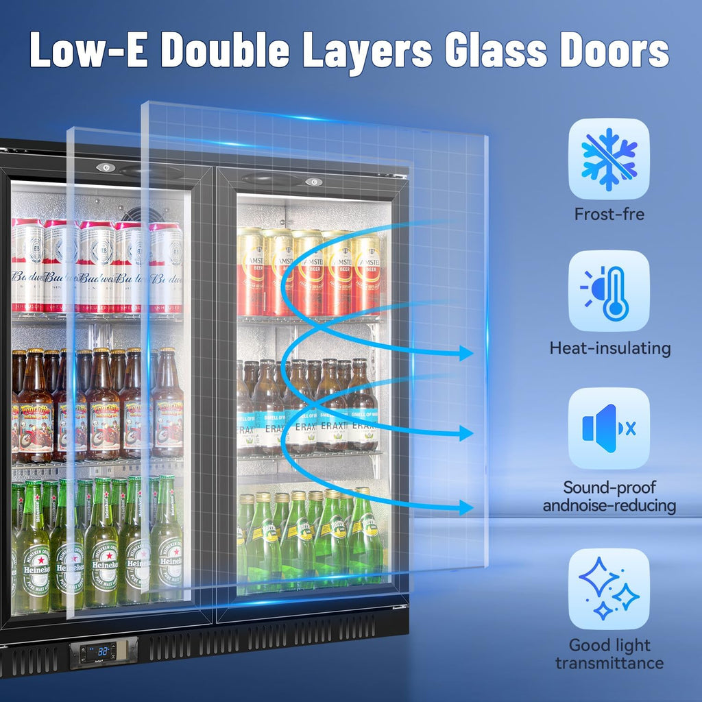 Back Bar Cooler With 3 Glass Doors, 312L Under Counter Back Bar Refrigerator with LED Lighting, Safety Locks