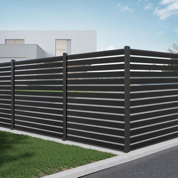 Aluminum Privacy Fence Panels for Outside, 6ft x 6ft Horizontal Metal Fencing with 1 No-Dig Post, Rustproof & Wind