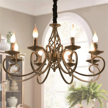 Rustic Chandeliers,8 Lights Candle French Country Chandelier,Vintage Iron Pendant Light Fixture Hanging Light for Farmhouse,Kitchen Island,Dining Room,Bedroom