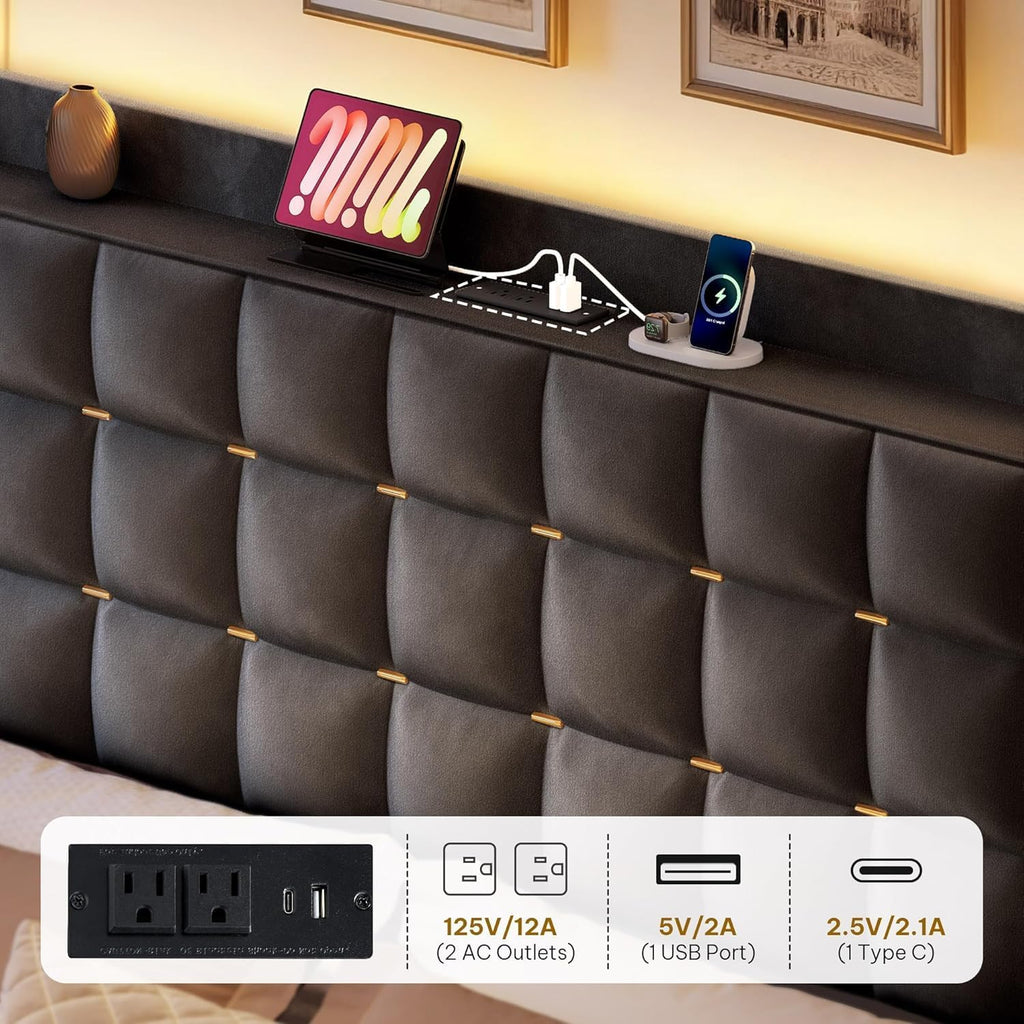 Queen Bed Frame with 3 Storage Drawers and RGB LED Lights