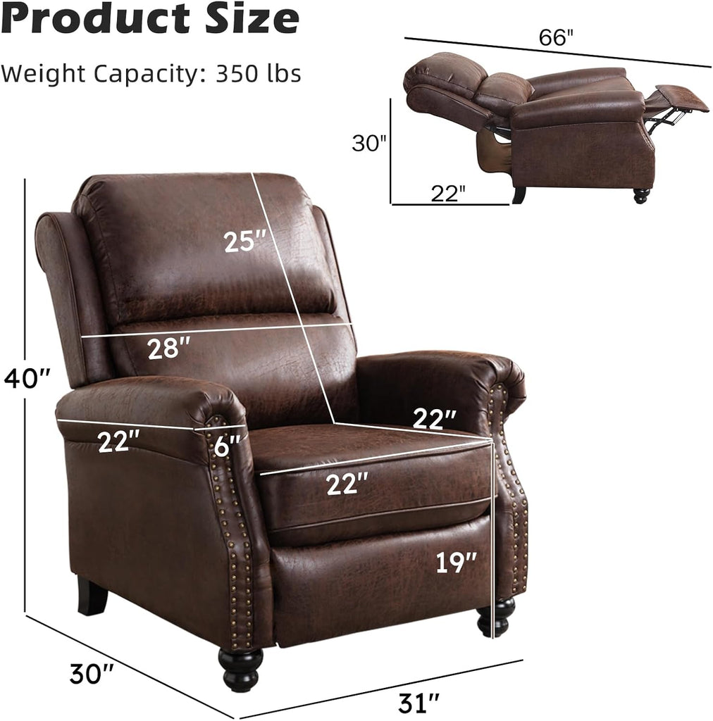 Push Back Recliner Chair Faux Leather Lounge Armchair with Rivet Decoration Wingback Single Sofa Chair with Padded