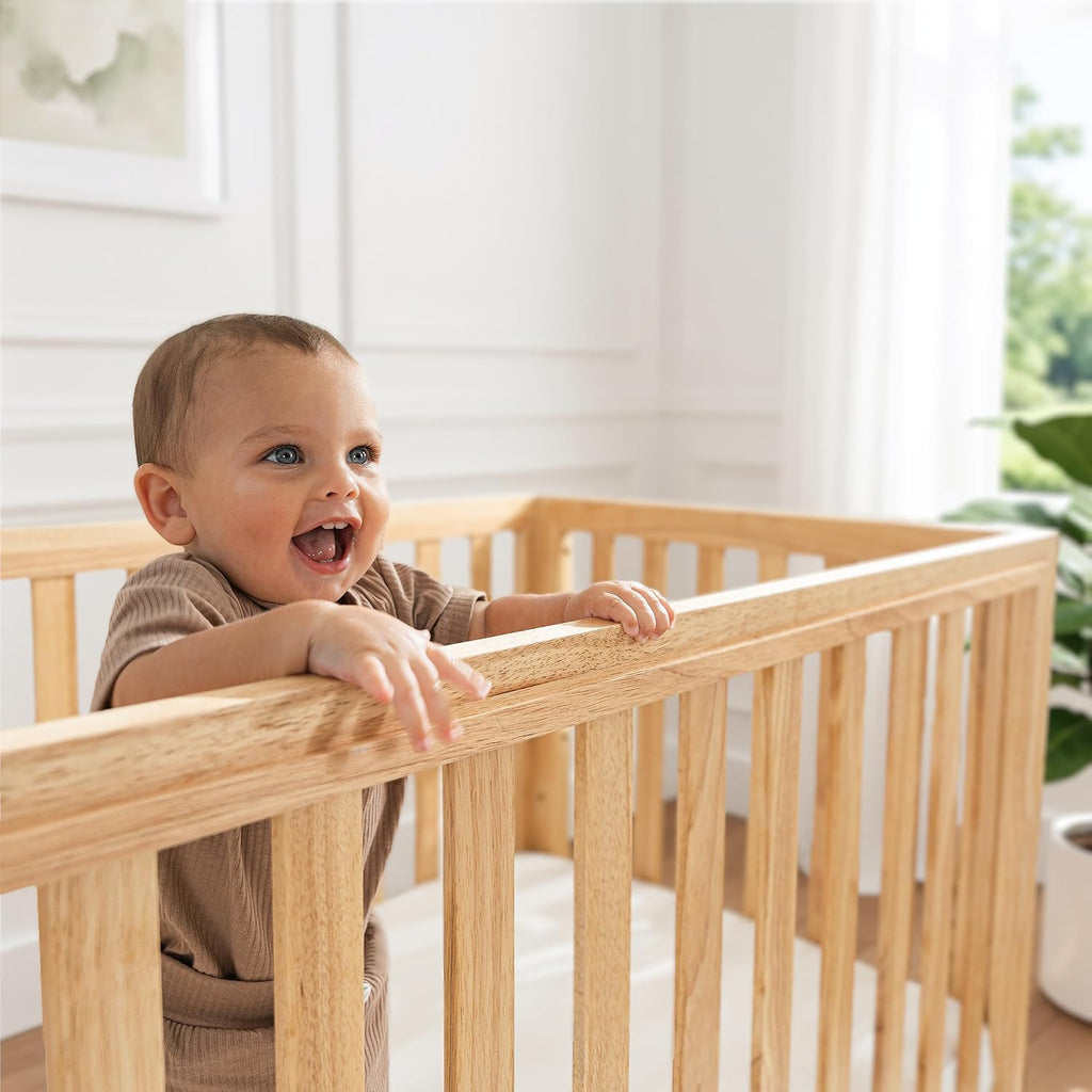Crib for 0 to 3 Years - Adjustable Mattress Height, Natural Wooden Crib for Baby, Elegant Nursery Furniture, Designed