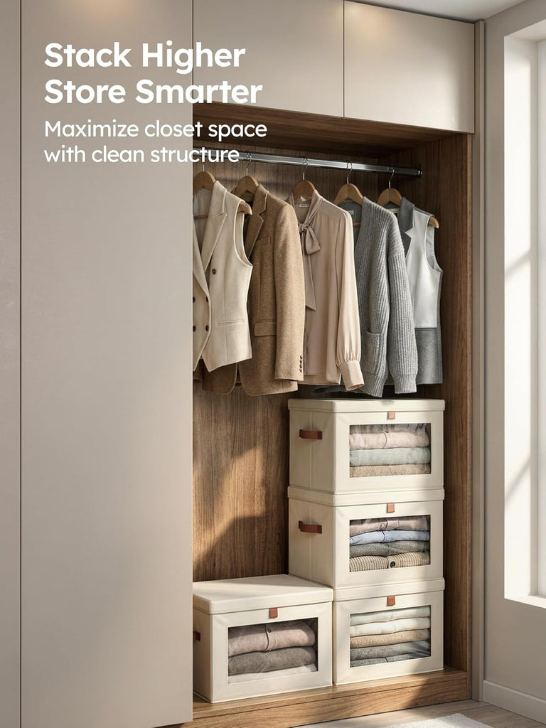 Large Closet Storage Organizer - Clothes Storage Bins with Handles & Window, Collapsible Decorative Boxes with Lids