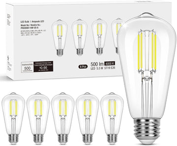 Dimmable E26 Edison LED Bulbs, 4000K Neutral White, 60W Equiv, 6 Pack