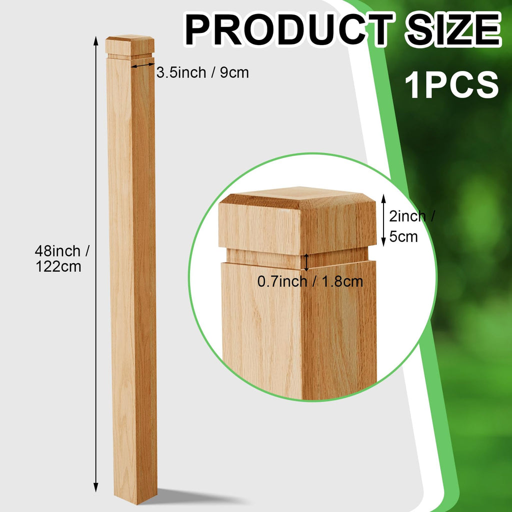 1 Pcs 3.5 x 48 Inch Red Oak Newel Post for Stair Handrail