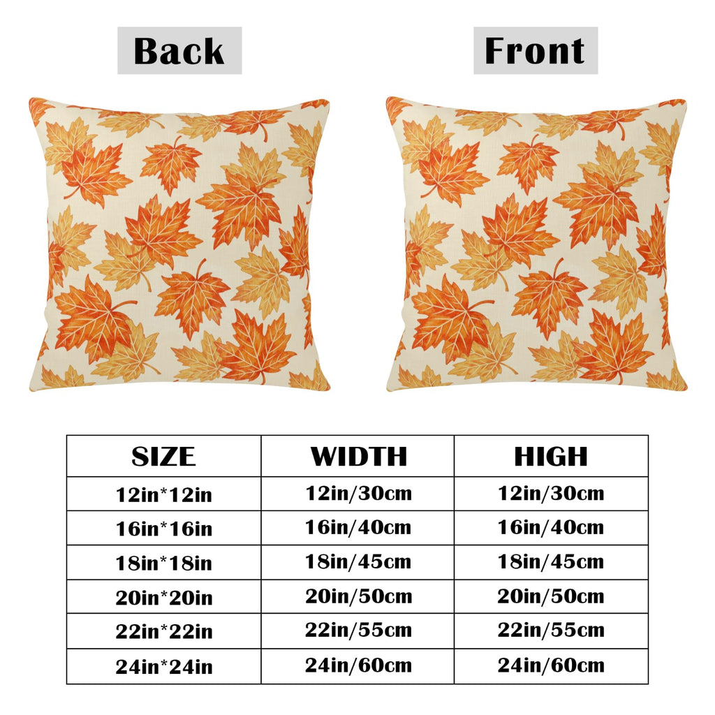 Fall Pillow Covers 20x20 Inch Orange Maple Leaf Decorative Throw Pillow Covers Set of 2 Autumn Thanksgiving Harvest