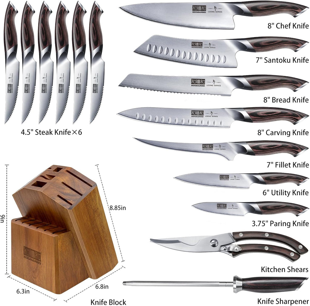16PCS Knife Set, Ultra Sharp Japanese Kitchen Knife Set with Block | Japanese High Carbon Stainless Steel Cooking