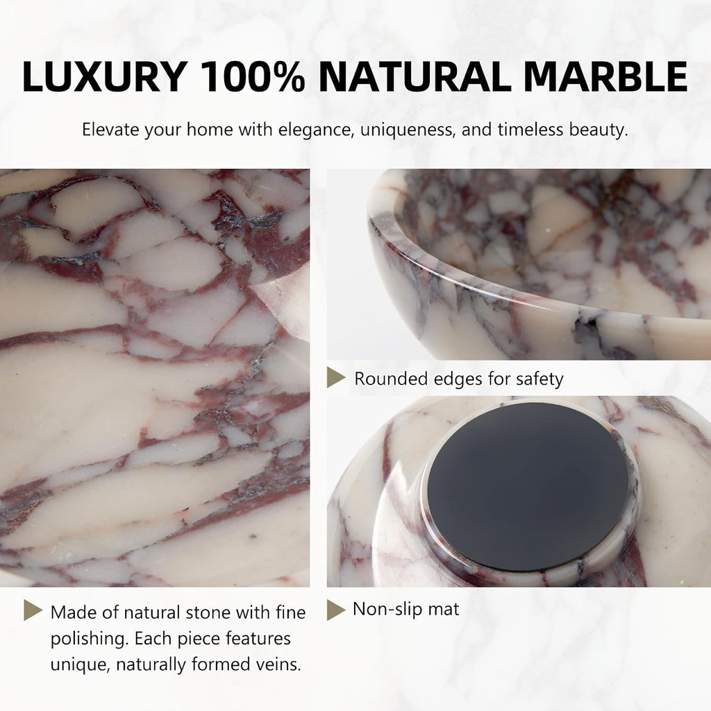 Luxury Natural Marble Fruit Bowl - Large 7.8-Inch Calacatta Viola Marble Counter Fruit Serving Holder, Decorative