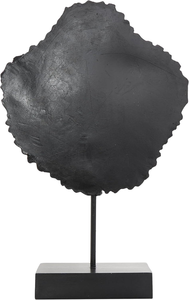 79 Resin Tribal Decorative Sculpture Abstract Carved Home Decor Statue with Black Stand and Wavy Edge, Accent