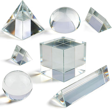 7 Pack K9 Optical Crystal Photography Prism Set, Include 1-4in Triangular Prism, 2in Crystal Glass Prism Cube