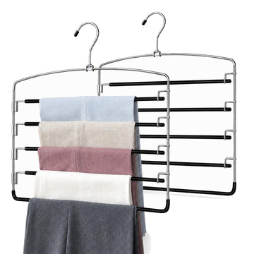 Pants Hangers Space Saving, 2 Pack Anti-Slip Hangers Space Saving, Multi-Layer Swing Arm Stainless Steel Pants Hanger