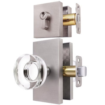Brushed Nickel Crystal Door Knob with Deadbolt Lock, 1 Set