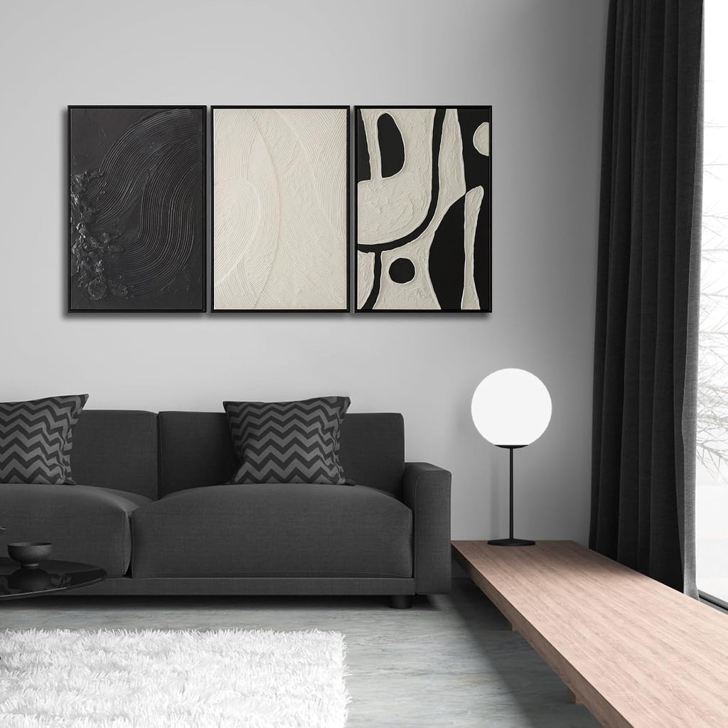 3 piece Black and White Wall Art Set Large Framed Modern Abstract wall decor Canvas Prints Paintings Artwork