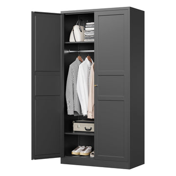 Wardrobe Closet with 2 Doors, 72" Metal Wardrobe Cabinet with Hanging Rod, Bedroom Armoires Laundry Room and Office