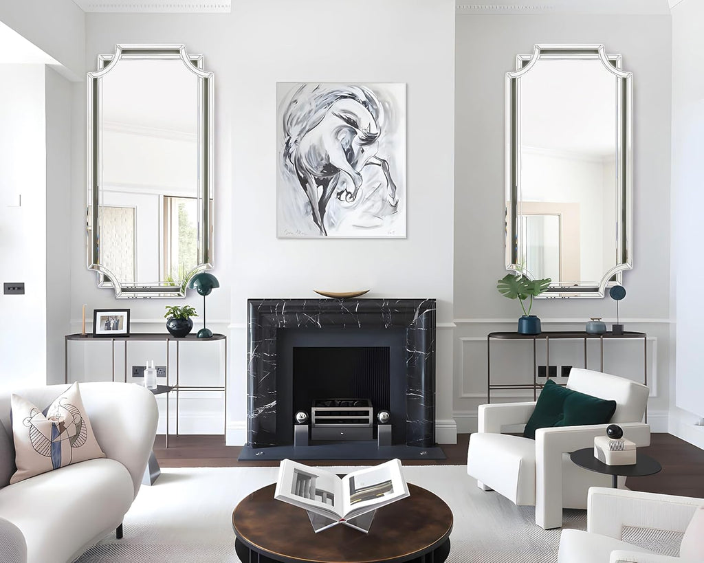 24" x 47" Large Mirror for Decor, Decorative Wall Mirror with Beveled Edge and Glass Pieces, Rectangle Wall Decor