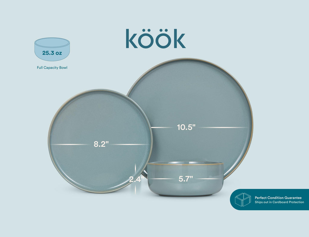 Dinnerware Set, 12 Piece, by, Ceramic 10.5"Dinner Plates, 8.2"Salad Plates and 25 oz Soup Bowls, Stoneware