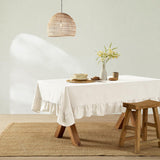 Ruffle Farmhouse Rustic Rectangle Natural Stonewashed Cotton Tablecloth (60x120 inch, White)