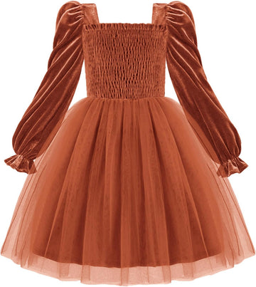 Toddler Velvet Dress Puff Long Sleeve Square Neck Winter Dresses