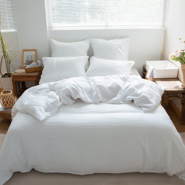 100% Linen Duvet Cover Set 3pcs Basic Style Natural French Washed Flax Solid Color Soft Breathable Farmhouse Bedding
