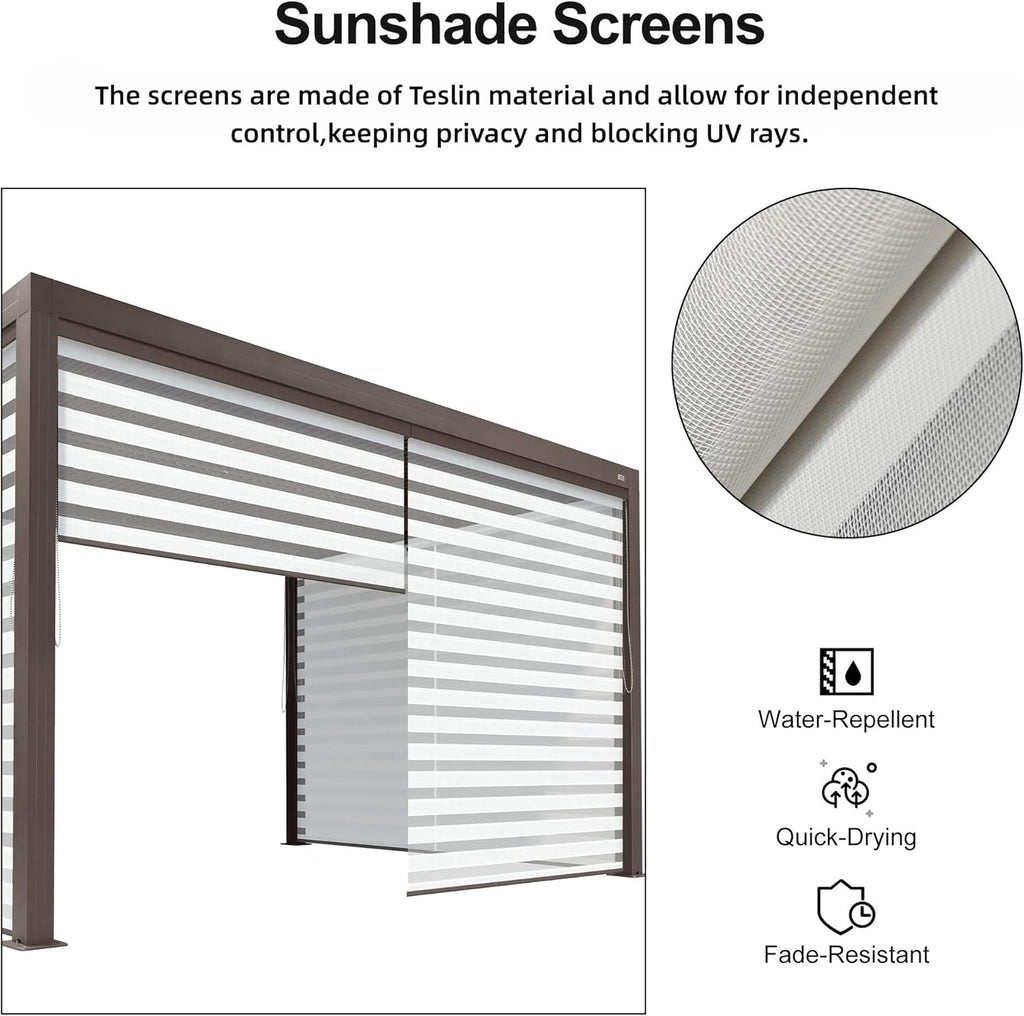 Outdoor 12' × 14' Louvered Pergola with Screens Patio Adjustable Aluminum Canopy Retractable Metal Roof for Deck