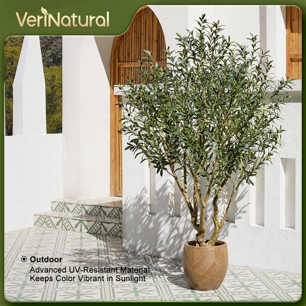 Olive Tree Artificial Indoor 7ft - Large Fake Plants - Realistic Faux Olive Tree in Pot - Tall Artificial Plants