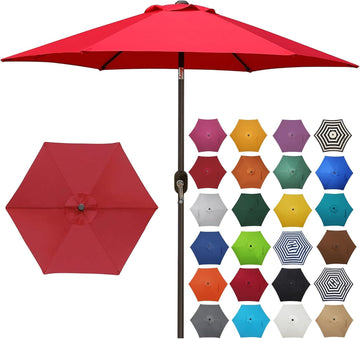 7.5 ft Patio Umbrella, Yard Umbrella, Outdoor Market Umbrella with Push Button Tilt Crank (Red)