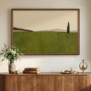 Vintage Framed Green Abstract Landscape Wall Art, Modern Sage Green Canvas Paintings Artwork for Walls, Rustic Tree