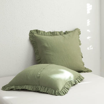 100% Linen Euro Sham Covers with Ruffle, 26x26 Inch Pillow Covers Set of 2, Euro Pillow Shams for Bed Couch French
