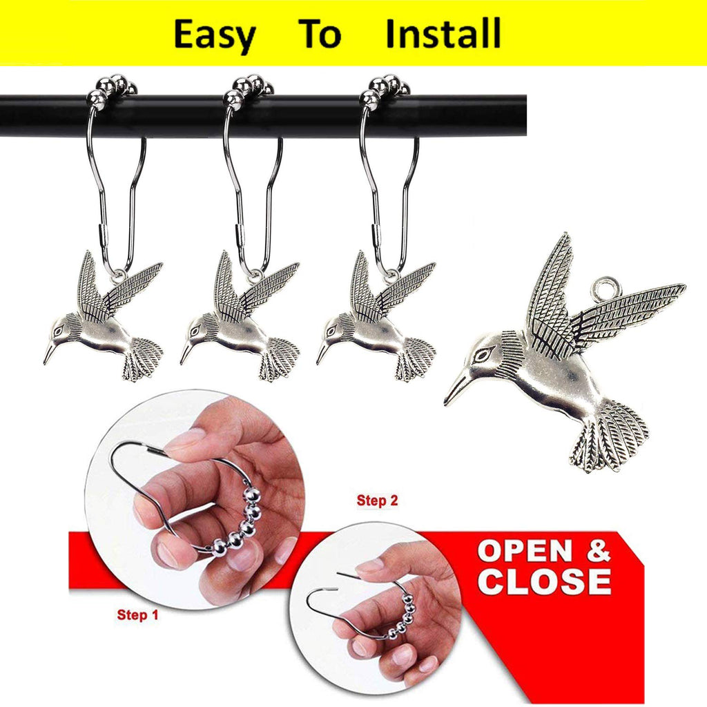 Hummingbird Shower Curtain Hooks Rings Bird Garden Nature Spring Theme Decoration Stainless Steel Rustproof Set of 12