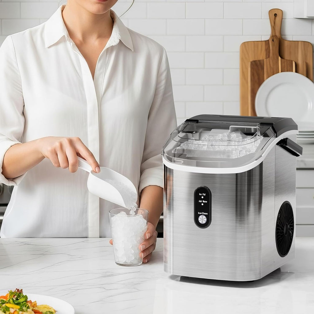 Nugget Ice Makers Countertop with Self-Cleaning, 35lbs/24H, Portable Sonic Ice Maker Machine with Handle/Basket/Scoop