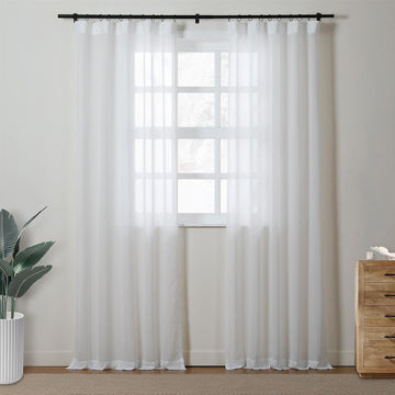 White Luxury Leaf Sheer Curtain Transparent Curtain with Rod Pocket Top Thin Semi Sheer Curtain