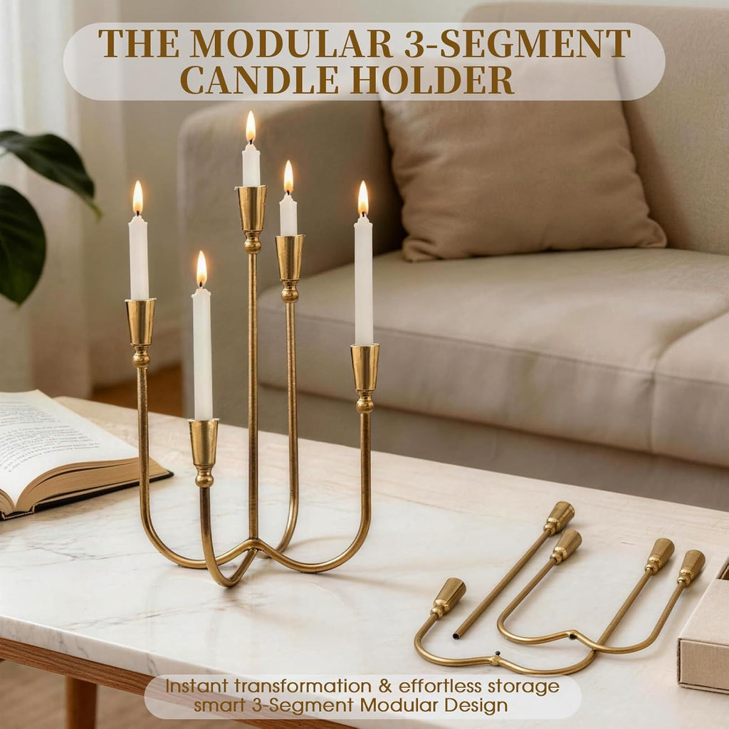 5 Arm Candelabra Cast Iron, 17.5 Inch Tall Candle Holder Antique Brass Candlestick Holder Stand for Taper Candles