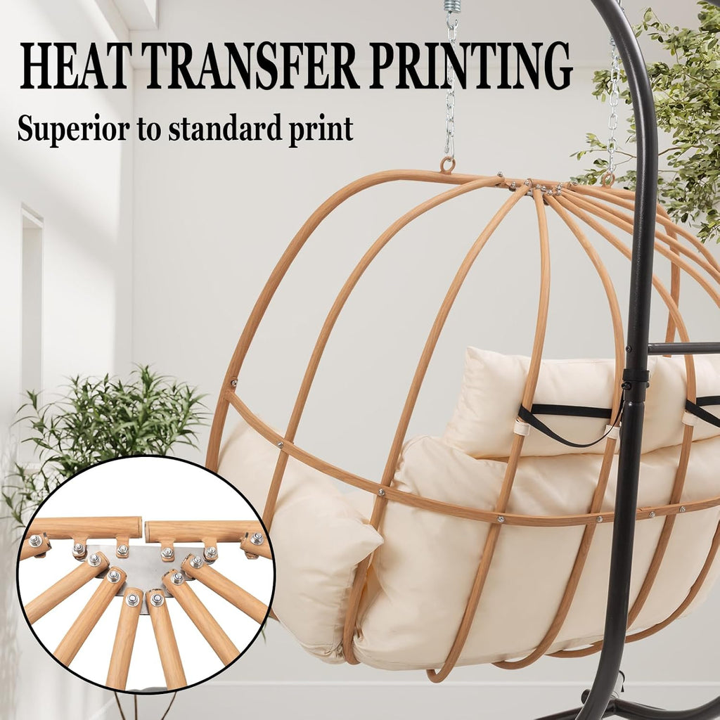 Double Egg Swing Chair with Stand, Oversized Egg Chair Outdoor Indoor, Hanging Swing Chairs with Cushions, Extra