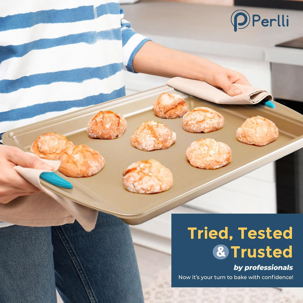 Kit: Nonstick Gold Steel Oven Set - 10 Pieces, Cookie Sheets, Cake Pans, 9x13Pan with Lid, Loaf & Deep Pans, Pizza