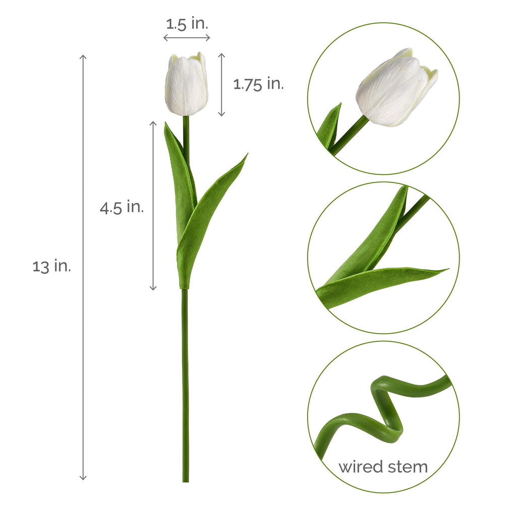 Artificial Tulip Bouquet, Realistic Artificial Flowers, 20 Piece 13 Inch, White