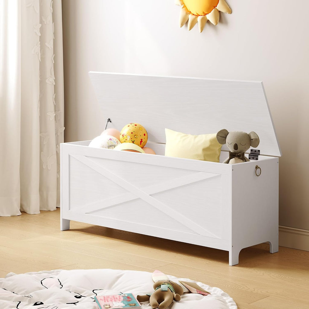 47.2" Storage Chest with Lid, Entryway Storage Bench with Safety Hinges, Large Toy Box , Sturdy Toy Storage