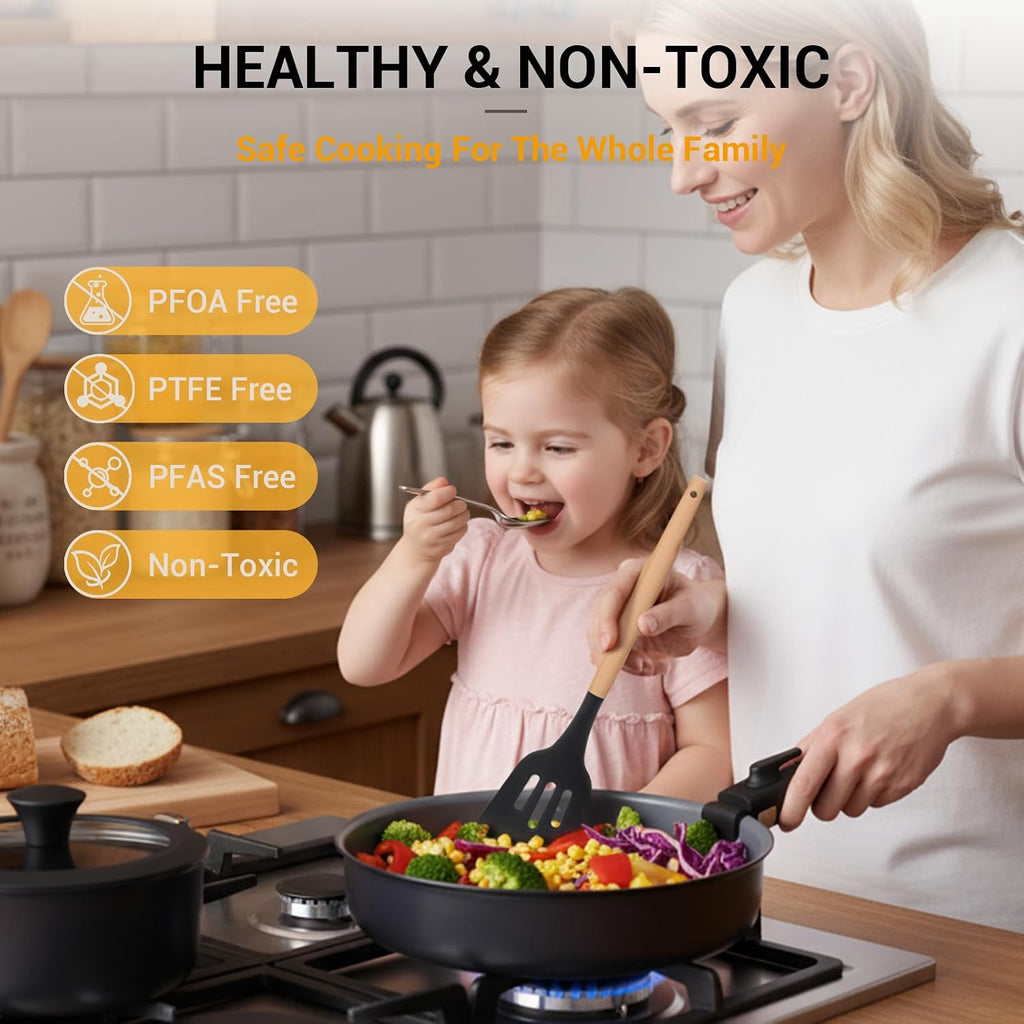 18-Piece Ceramic Pots and Pans Set Non Stick, Non Toxic Cookware Set with Removable Handles, Pot Sets for Cooking