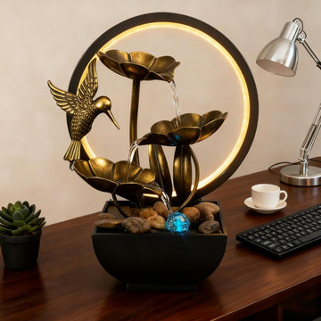 Tabletop Fountain, Indoor Waterfall Fountain, Small Home Décor Zen Relaxation Soothing Sound Machine, Bronze Metal