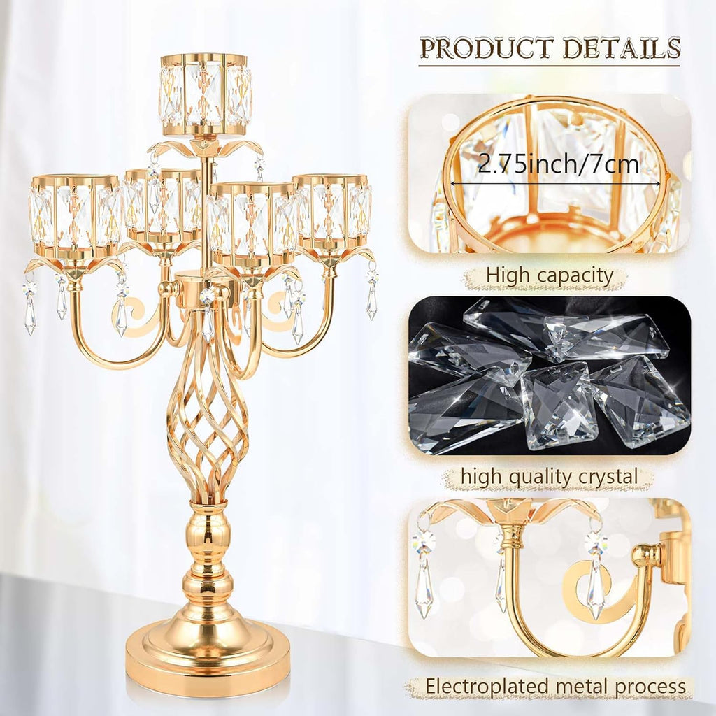 23.2 inch Tall Elegant and Chic 5 Arm Pendant Crystal Candlestick Holder Table Decoration tealight Candle Holder