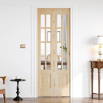 Bifold Doors for 32"×80" Opening, Clear Glass French Interior Folding Barn Door with Concealed Hardw