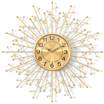 Large Modern Gold Wall Clock Decorative Mid Century Sunburst Branch Wall Clocks, Minimalism Metal Big Silent Clock