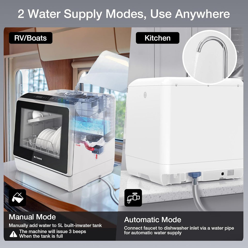Portable Dishwasher Countertop, WIFI Smart Dishwasher, Compact Dishwashers with 5L Built-in Water Tank, 6 Programs