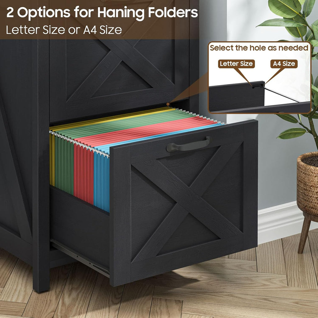 Small Farmhouse File Cabinet with 2 Drawers , Black | Vertical Filing Cabinet Fits Letter and A4 Size, Farmhouse