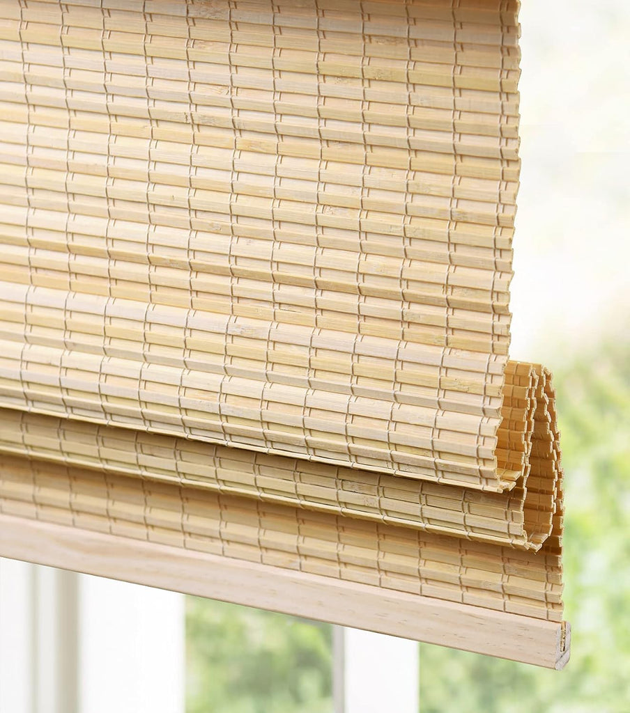 Cordless Bamboo Roman Shades for Windows, 35'' W x 60'' H | Protecting Privacy, Real Natural Bamboo Material, Bamboo