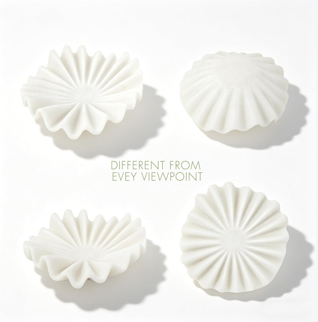 10 Inch Decorative Bowl, White Marble Style Centerpiece | Ruffled Wavy Tray Decor for Modern Home Coffee Table