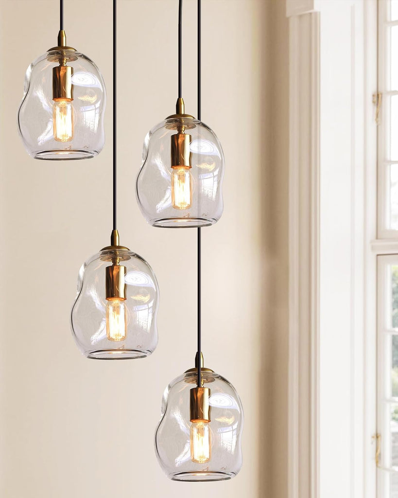 Pendant Lights Kitchen Island 2 Pack Modern Contemporary Clear Glass Organic Globe Brass Gold Hanging Light
