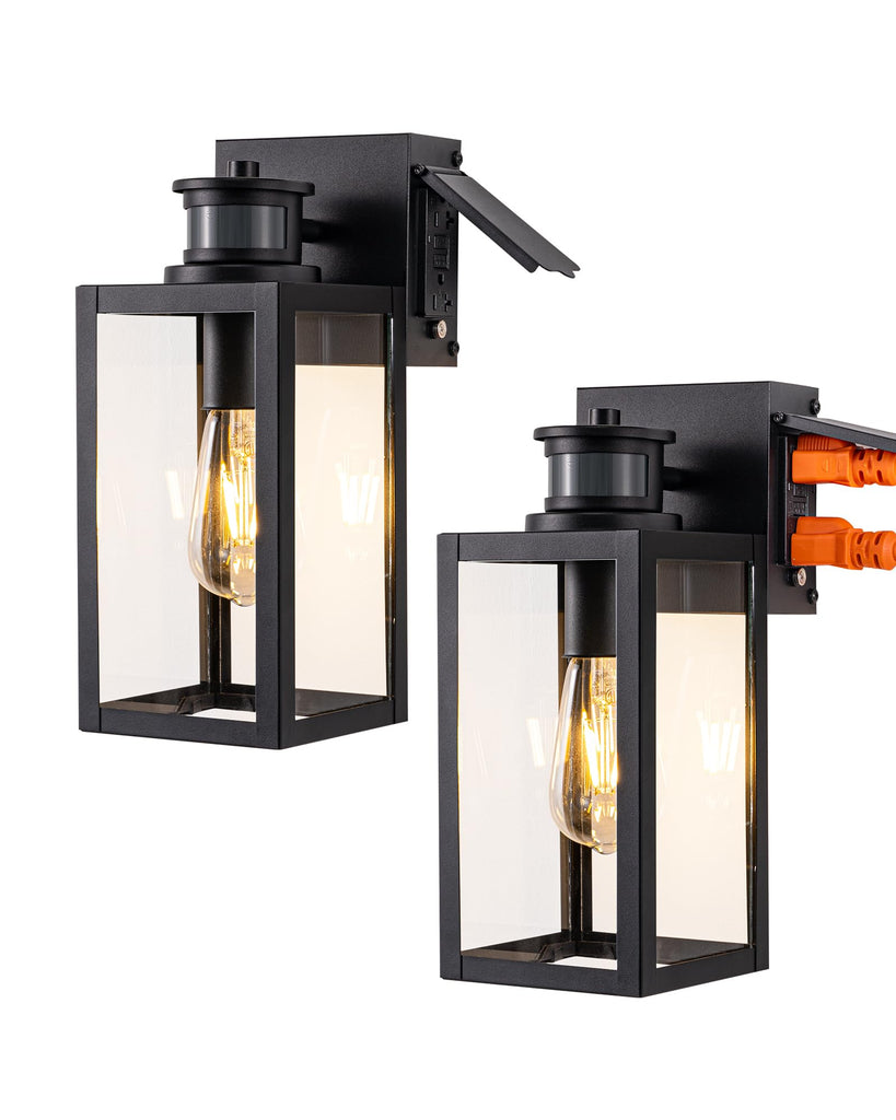 2 Pack Outdoor Wall Light with Outlet Motion Sensor Dusk to Dawn