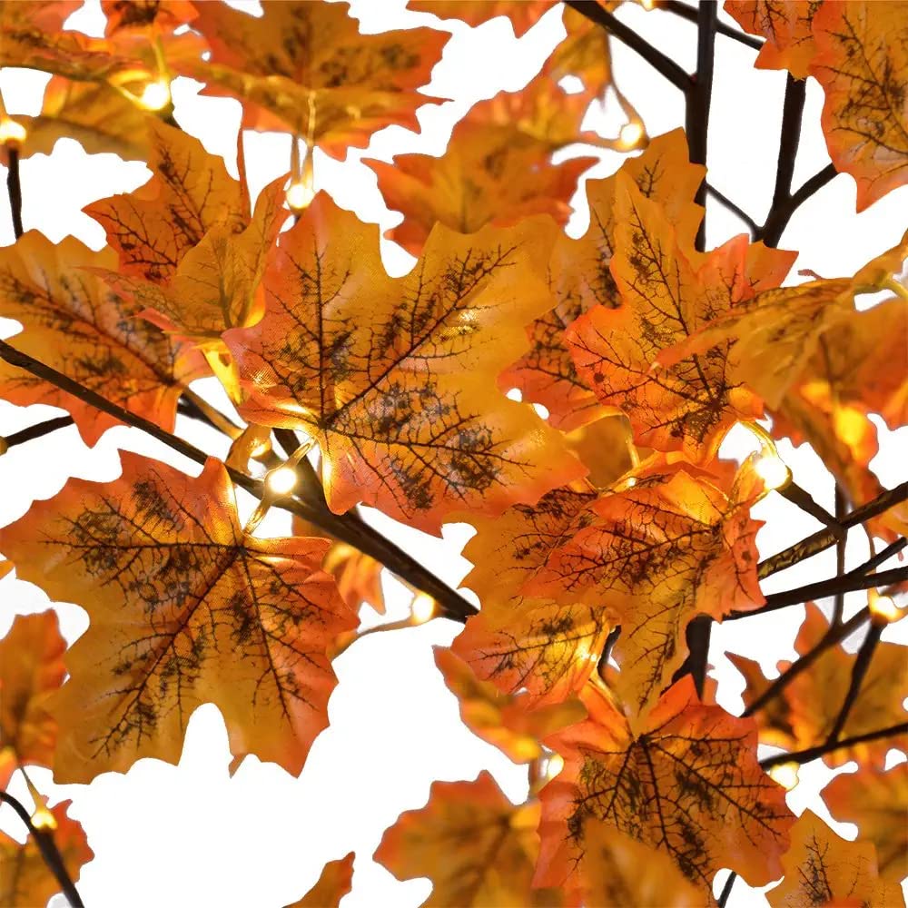 5FT 96LED Artificial Lighted Maple Tree Warm White Halloween Fall Decorations Indoor Ourdoor, Orange